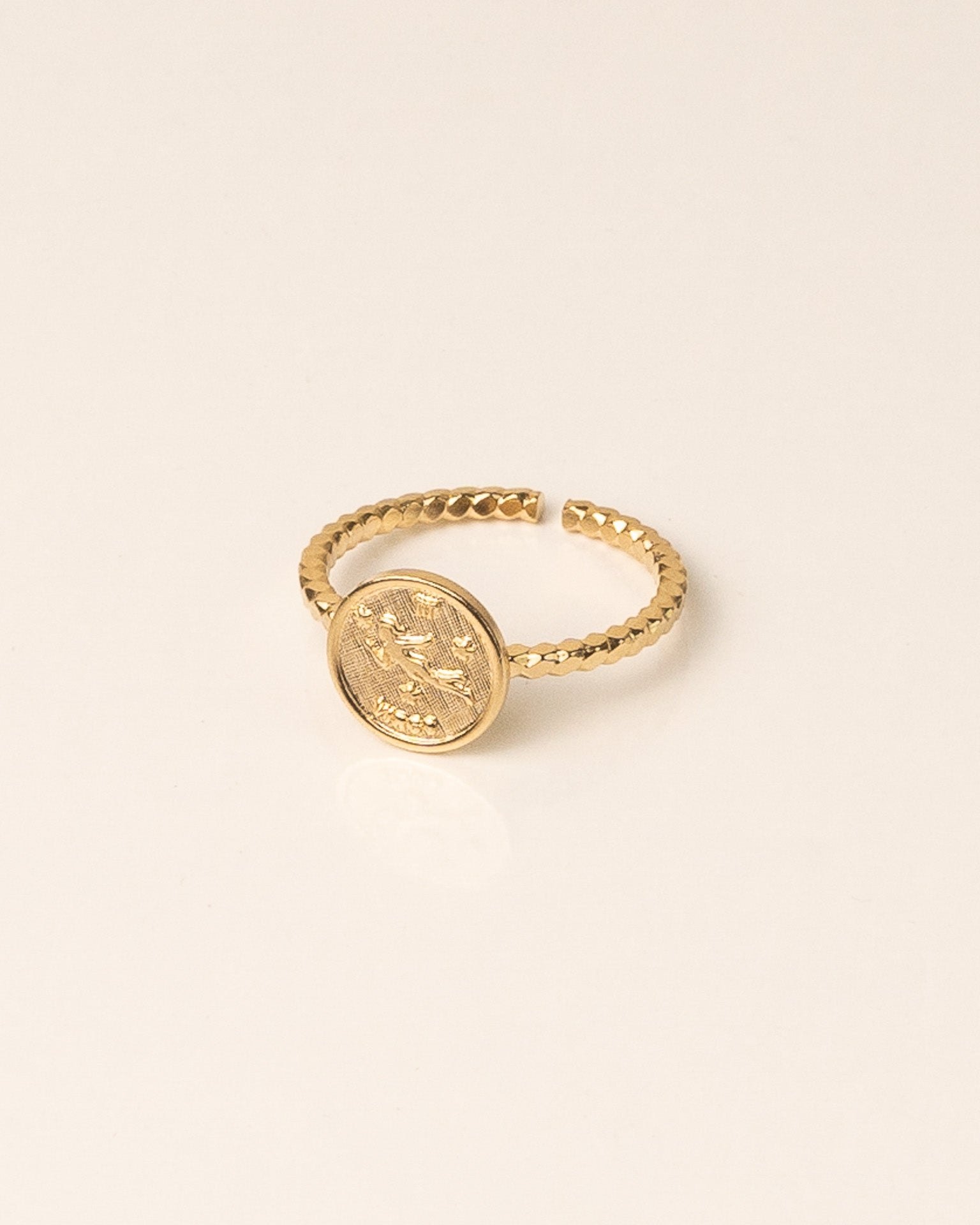 Bague pour femme plaqué or ajustable médaillon signe astrologique vierge