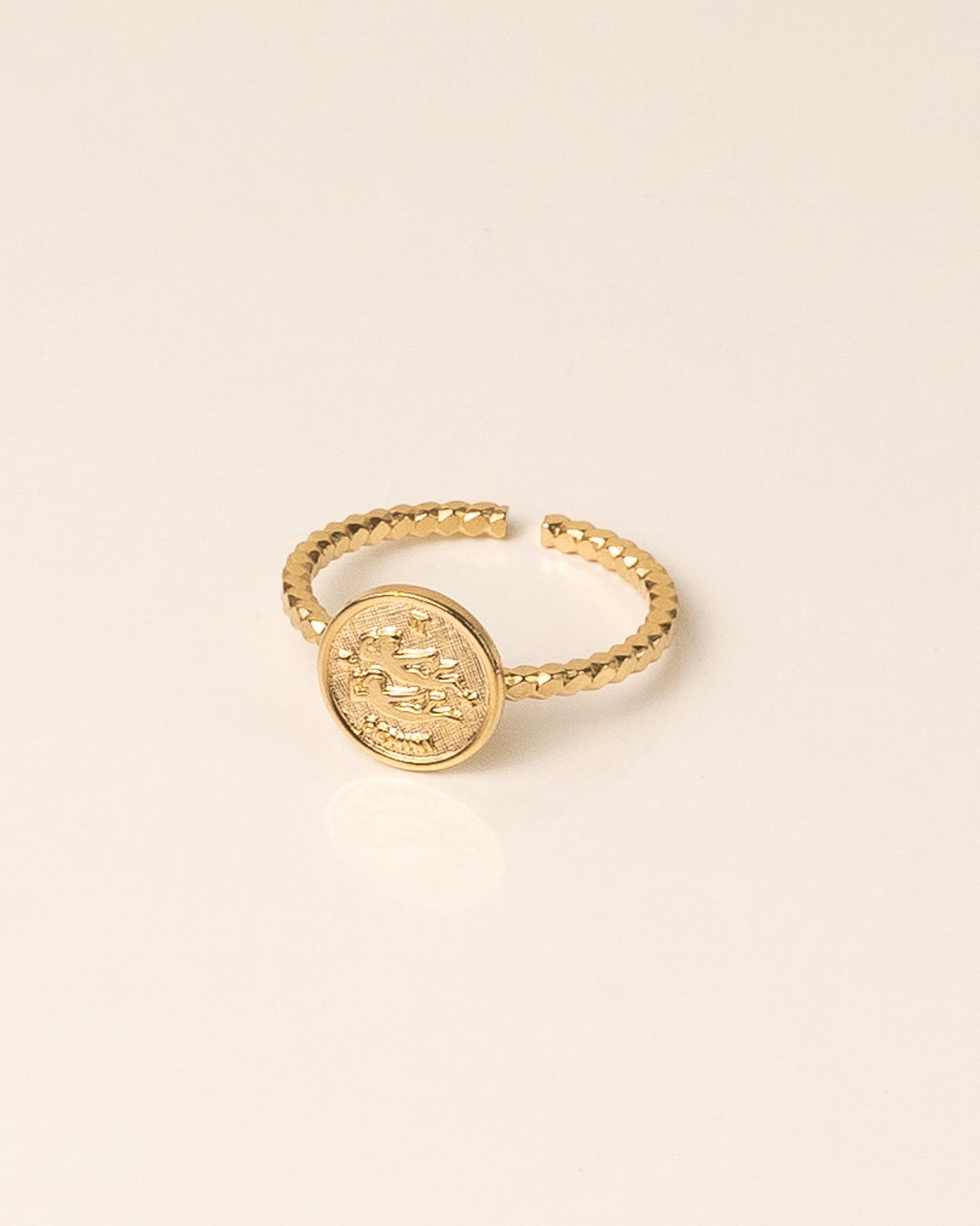 Bague pour femme plaqué or ajustable médaillon signe astrologique gémeaux