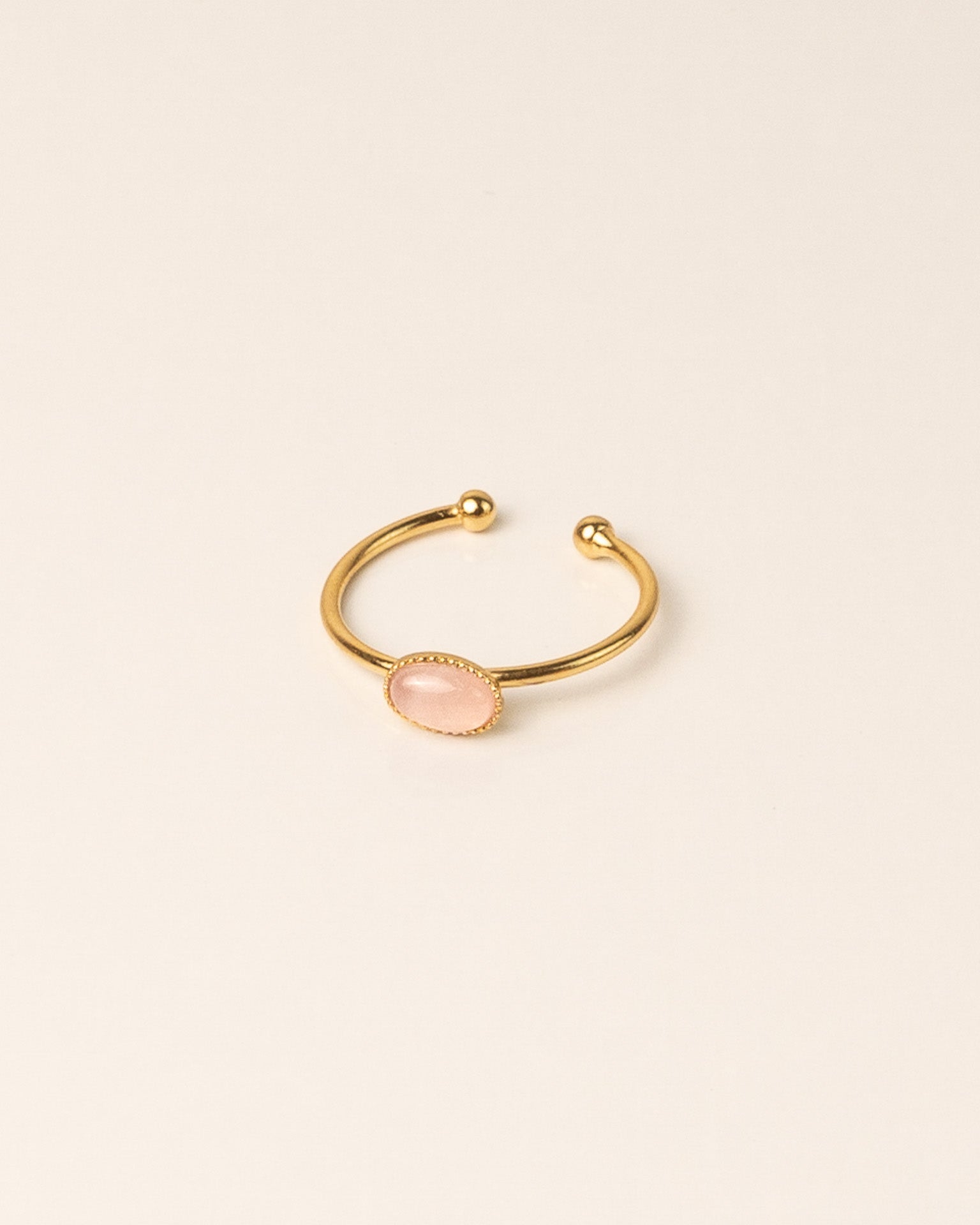 Bague minimaliste pour femme plaqué or ajustable anneau fin et pierre naturelle quartz rose