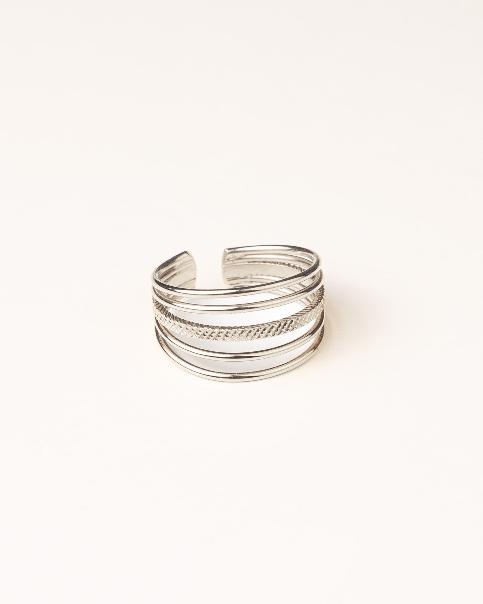 Bague large pour femme plaqué argent ajustable cinq anneau texturé