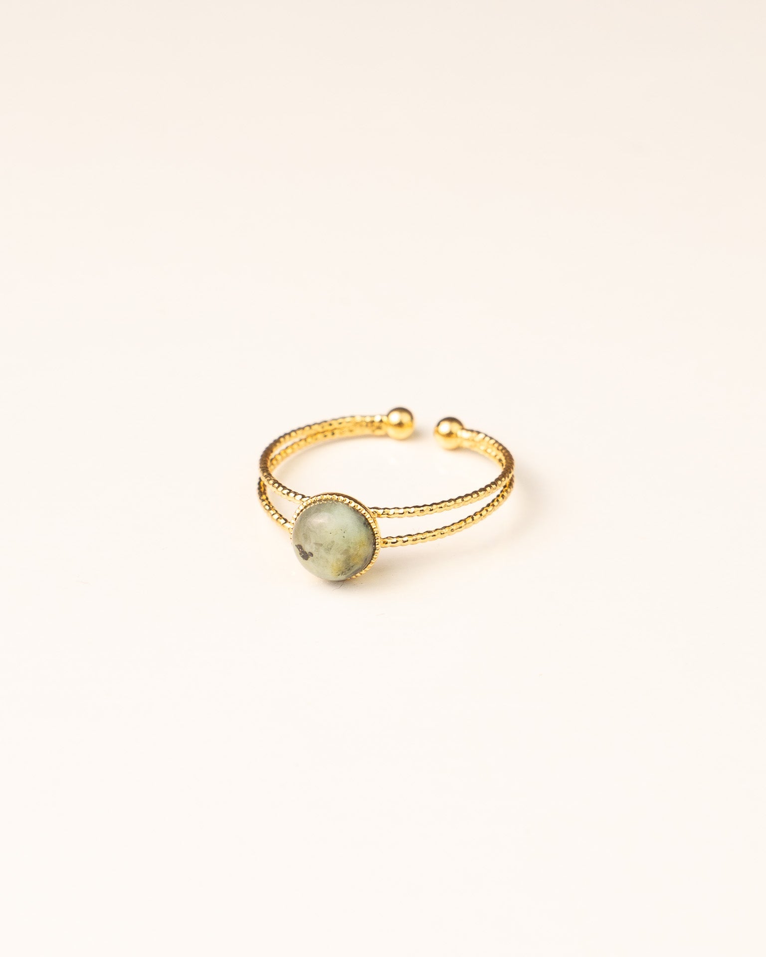 Bague pour femme plaqué or ajustable double anneau texturé et turquoise africaine