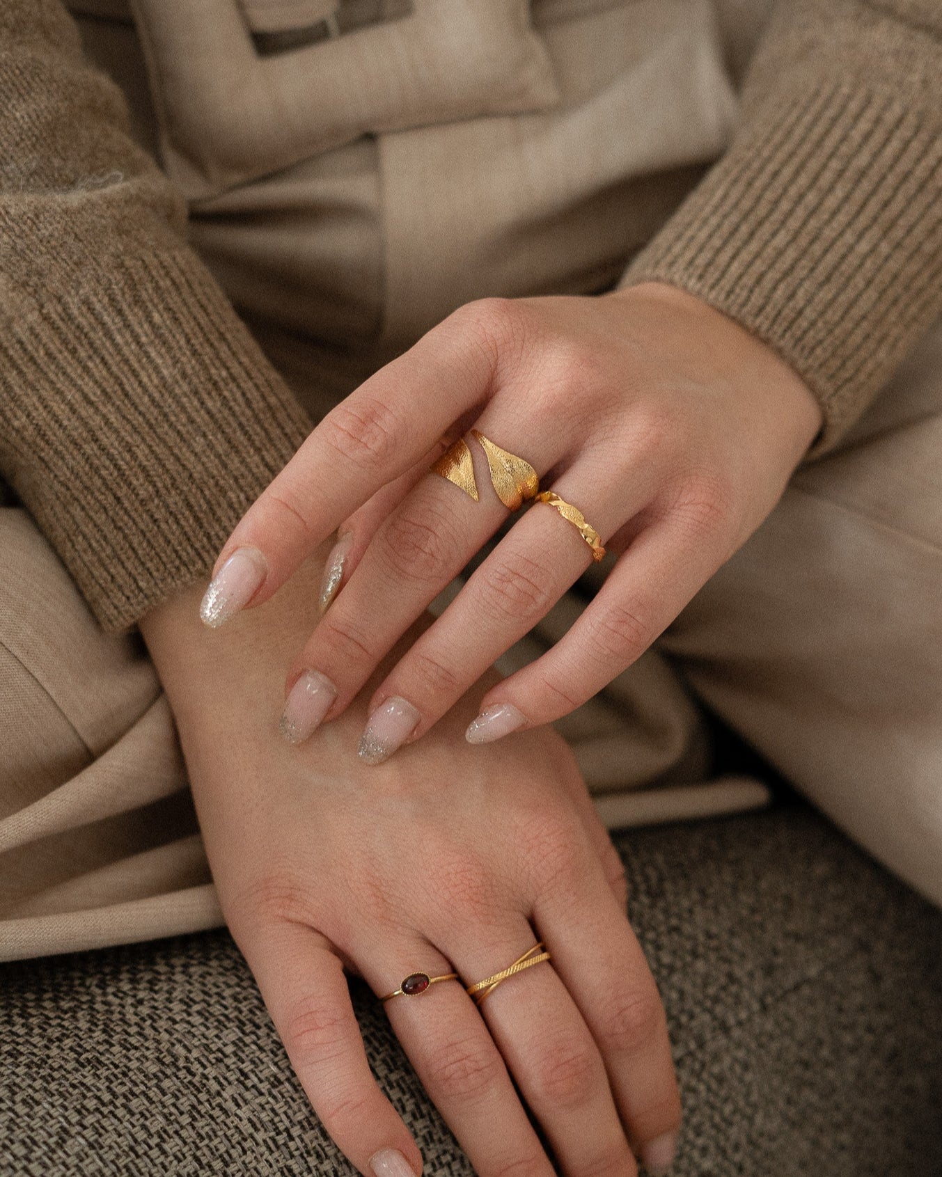 Bague pour femme plaqué or ajustable anneau torsadé et texturé