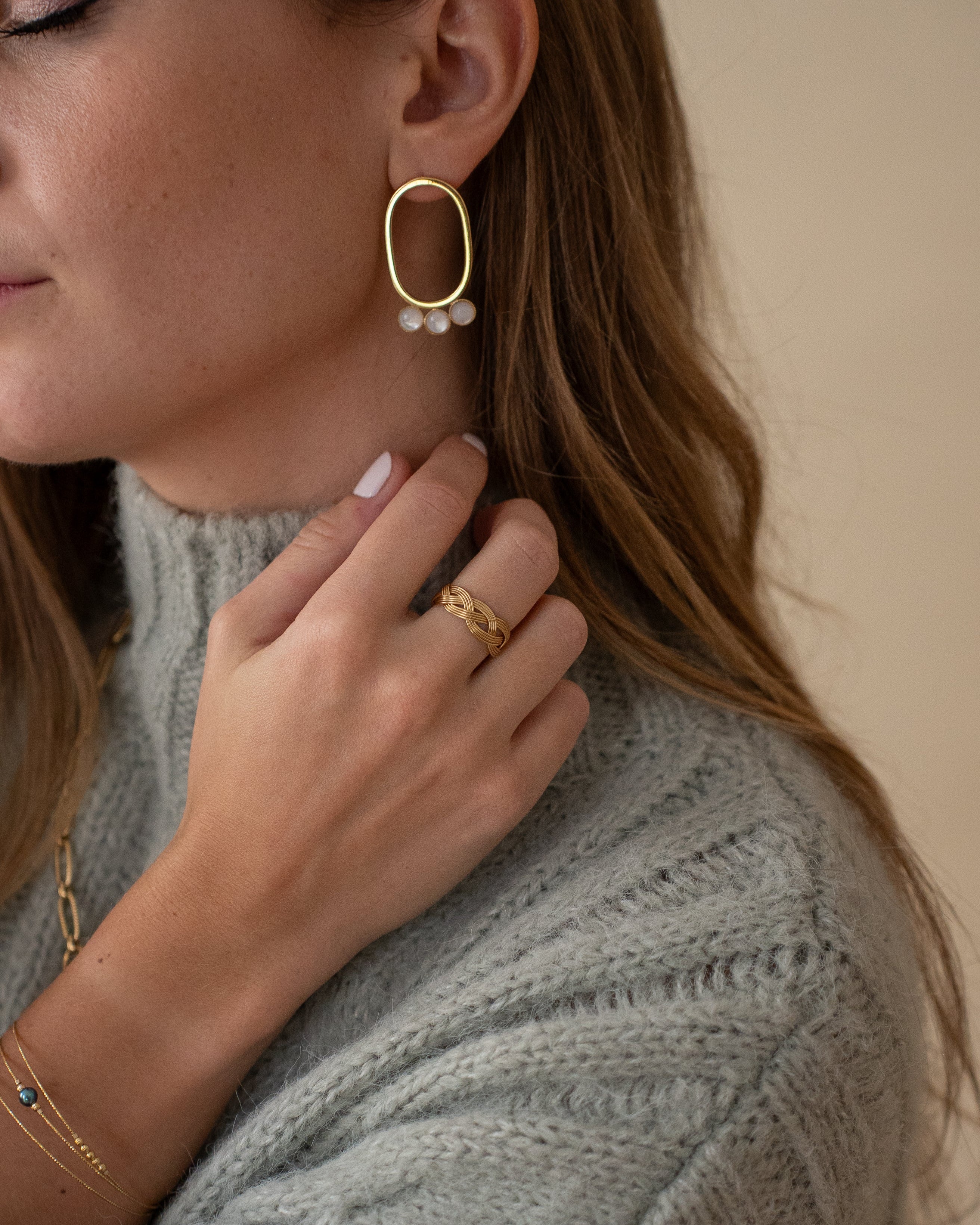 Bague pour femme plaqué or ajustable triple anneaux tressés