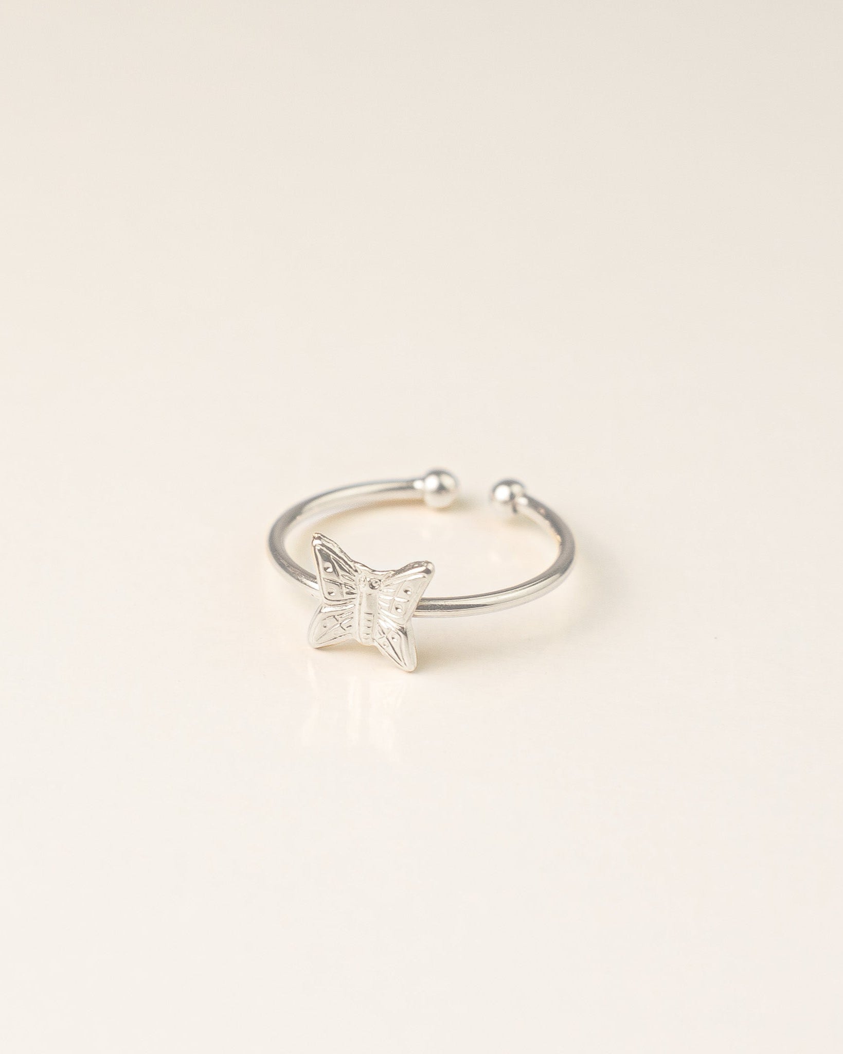 Bague pour femme plaqué argent ajustable anneau fin et papillon