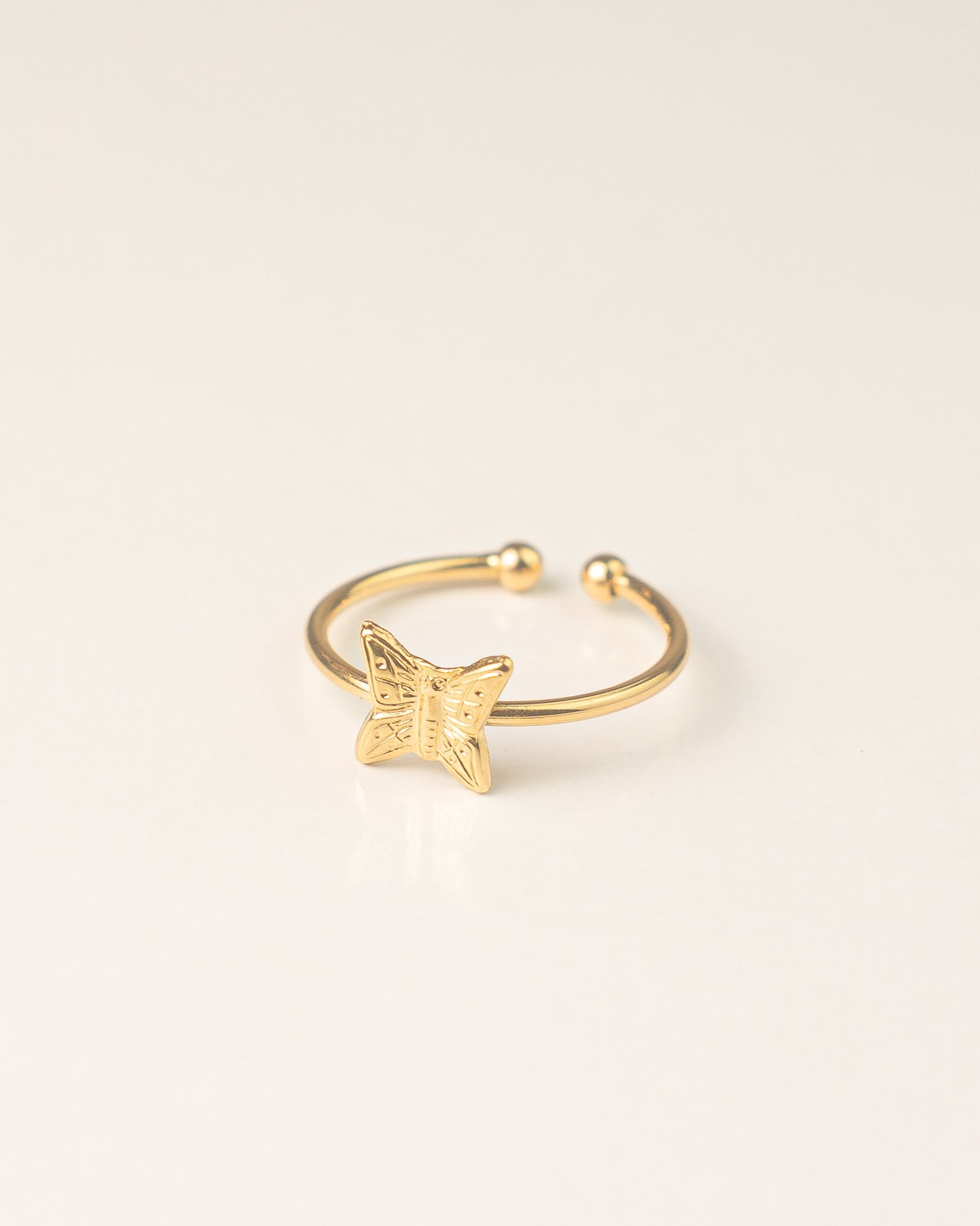 Bague pour femme plaqué or ajustable anneau fin et papillon