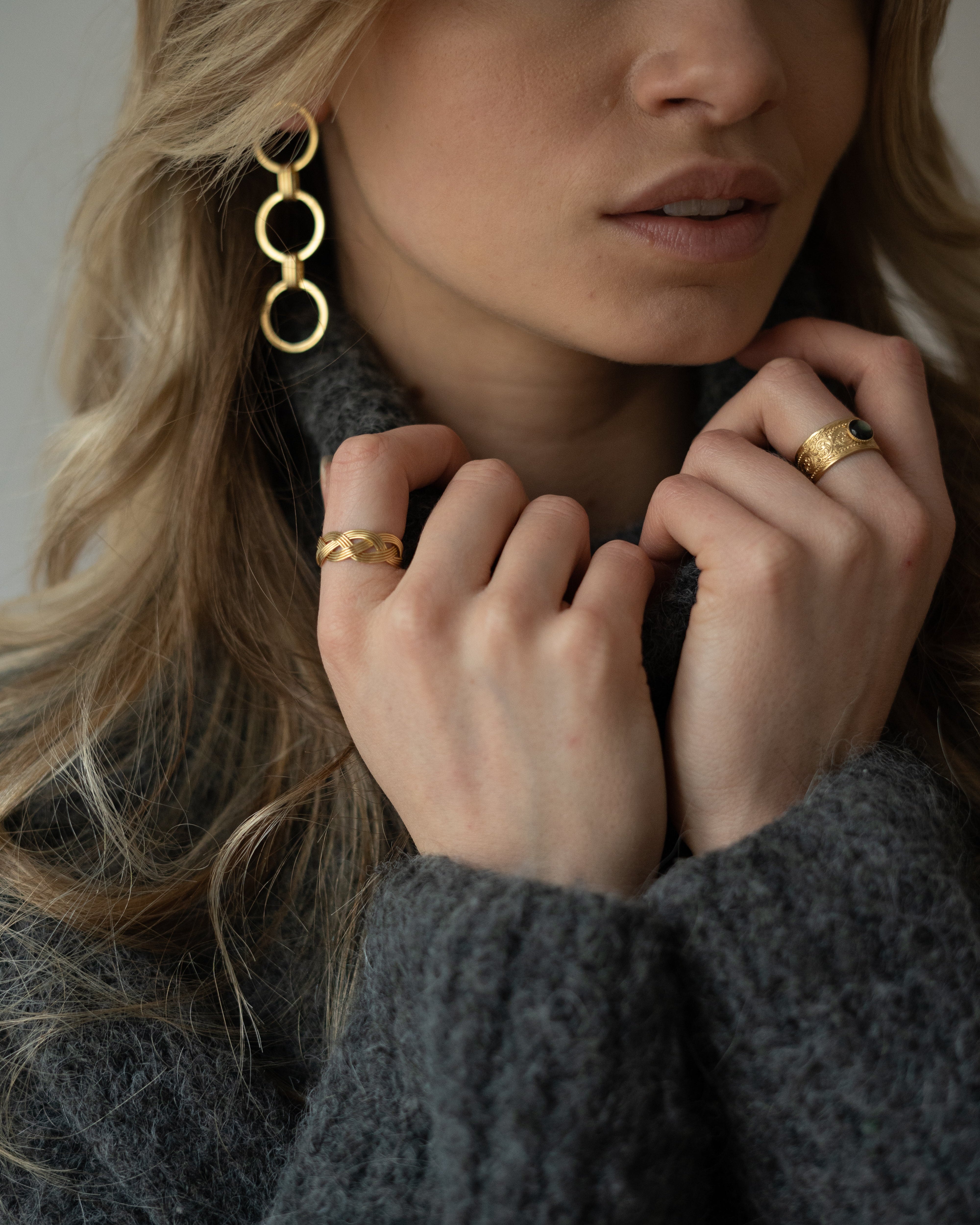 Bague pour femme plaqué or ajustable triple anneaux tressés