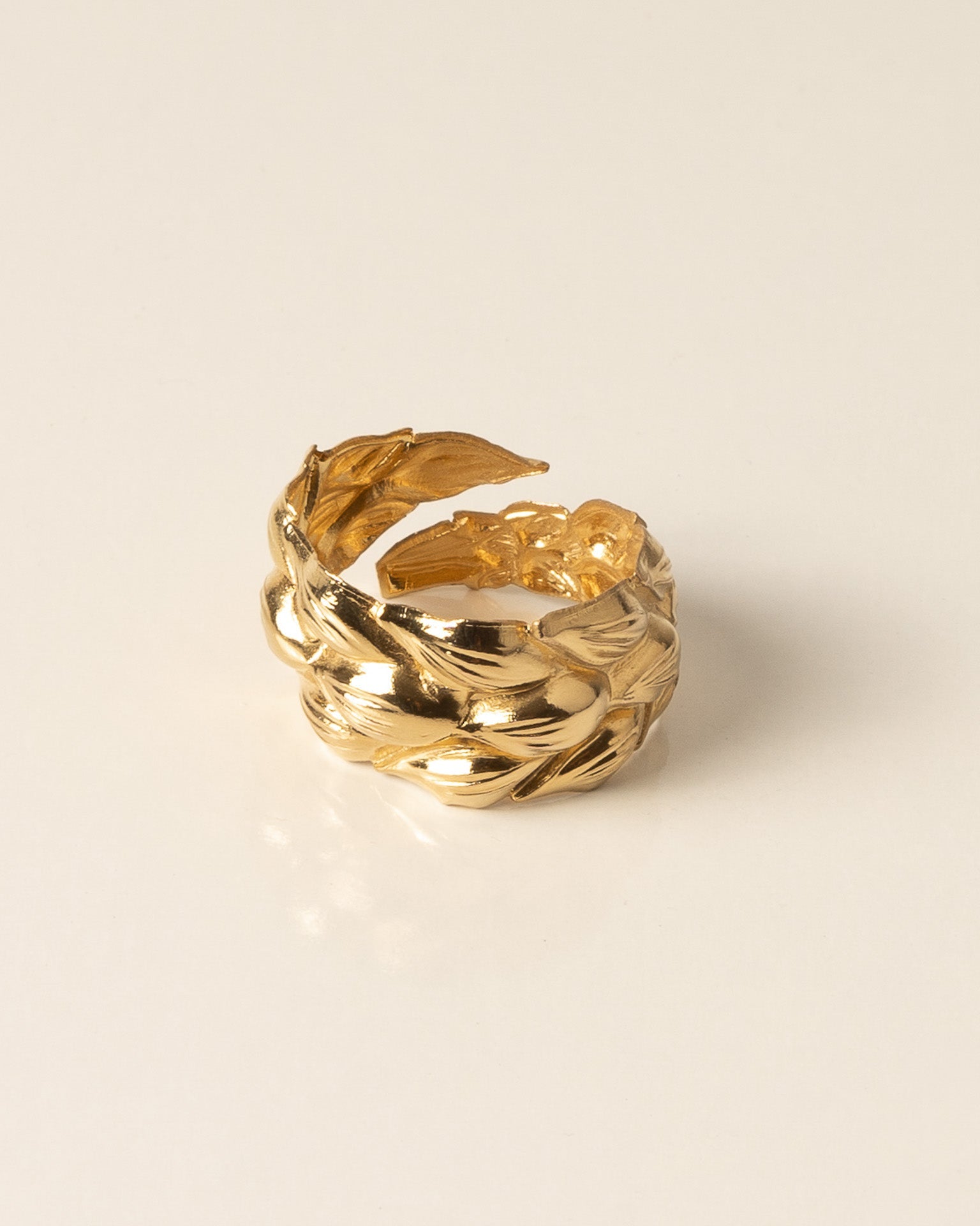 Bague large pour femme plaqué or ajustable anneau texturé épi