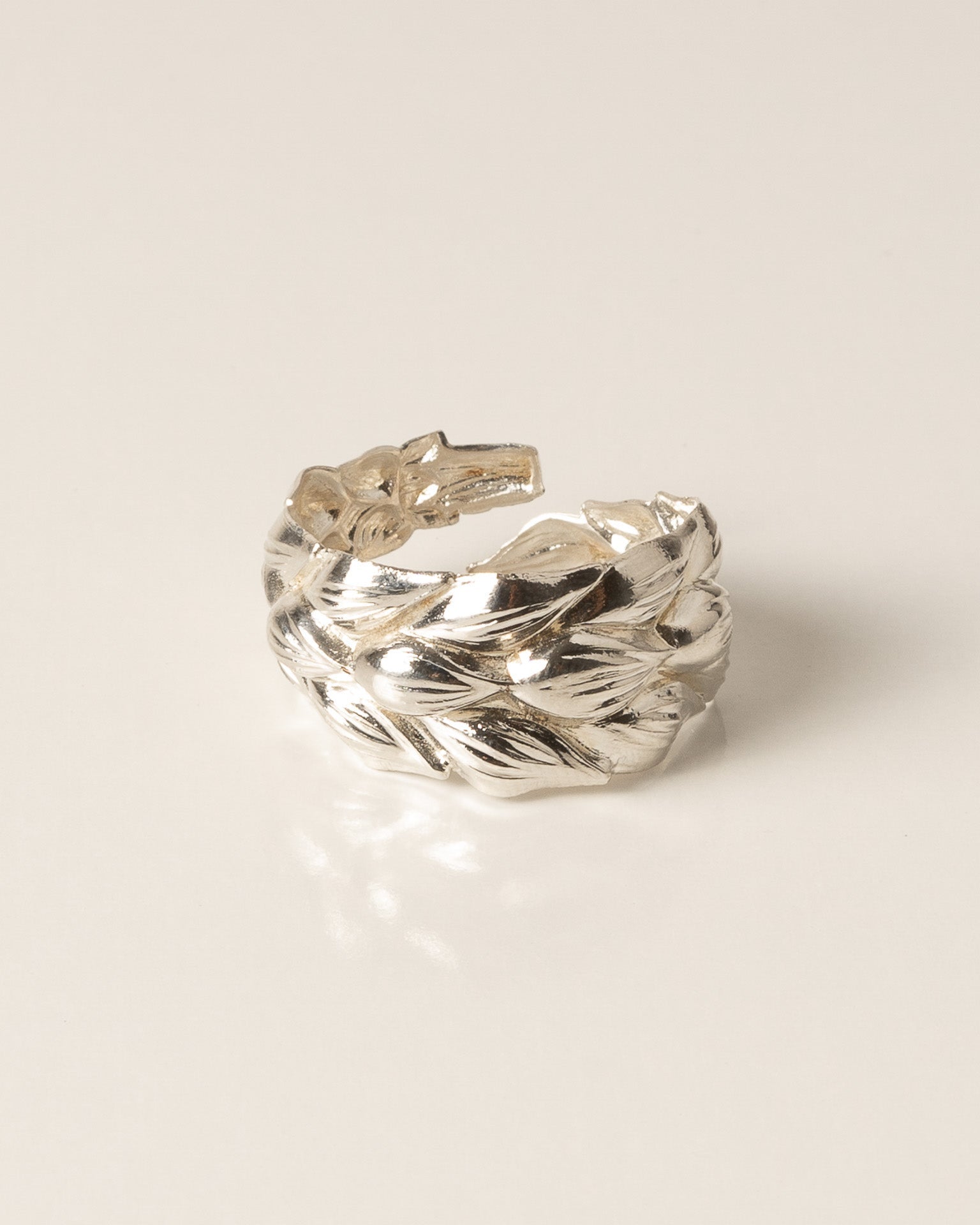Bague large pour femme plaqué argent ajustable anneau texturé épi