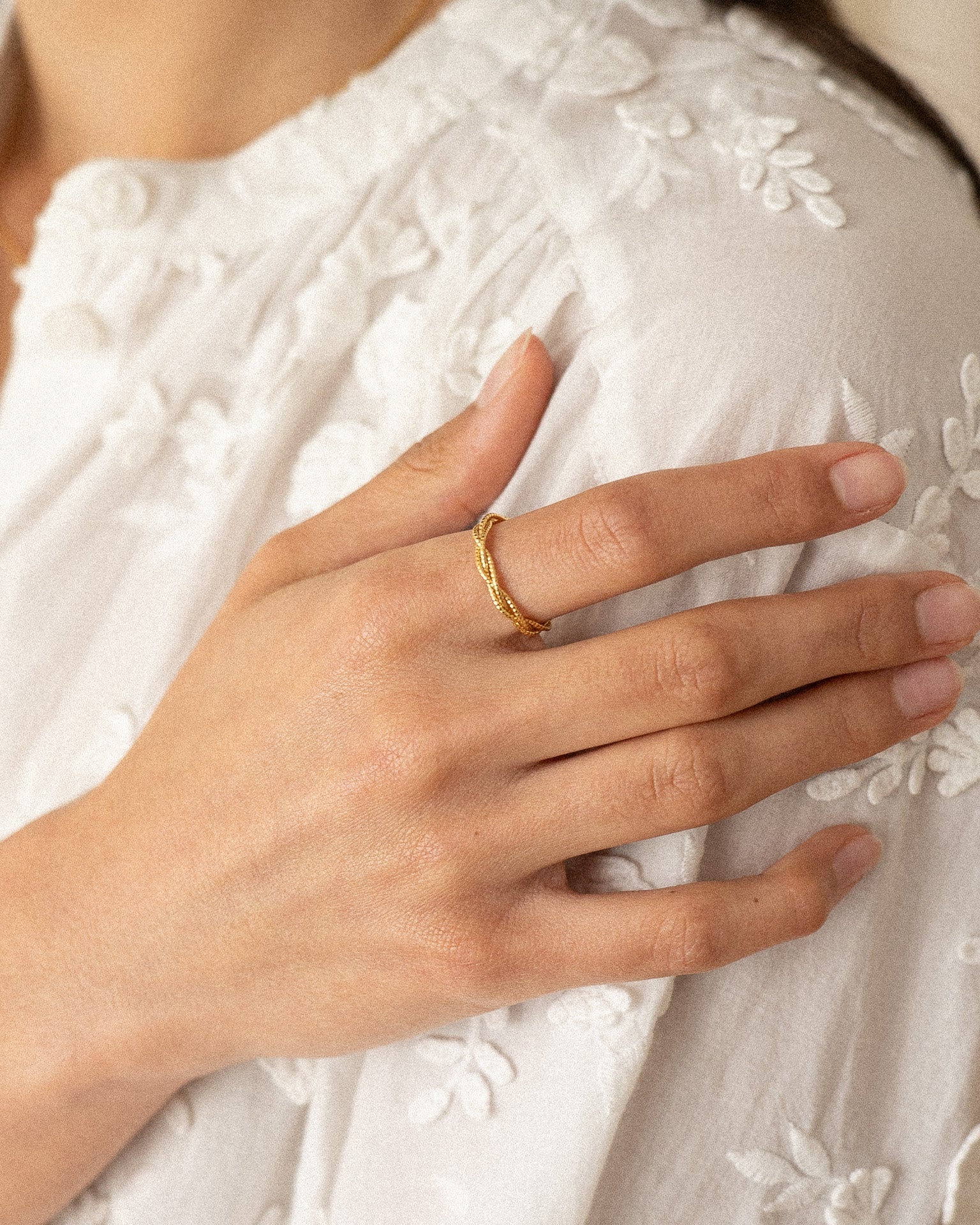 Bague pour femme plaqué or ajustable anneaux tressés et texturés
