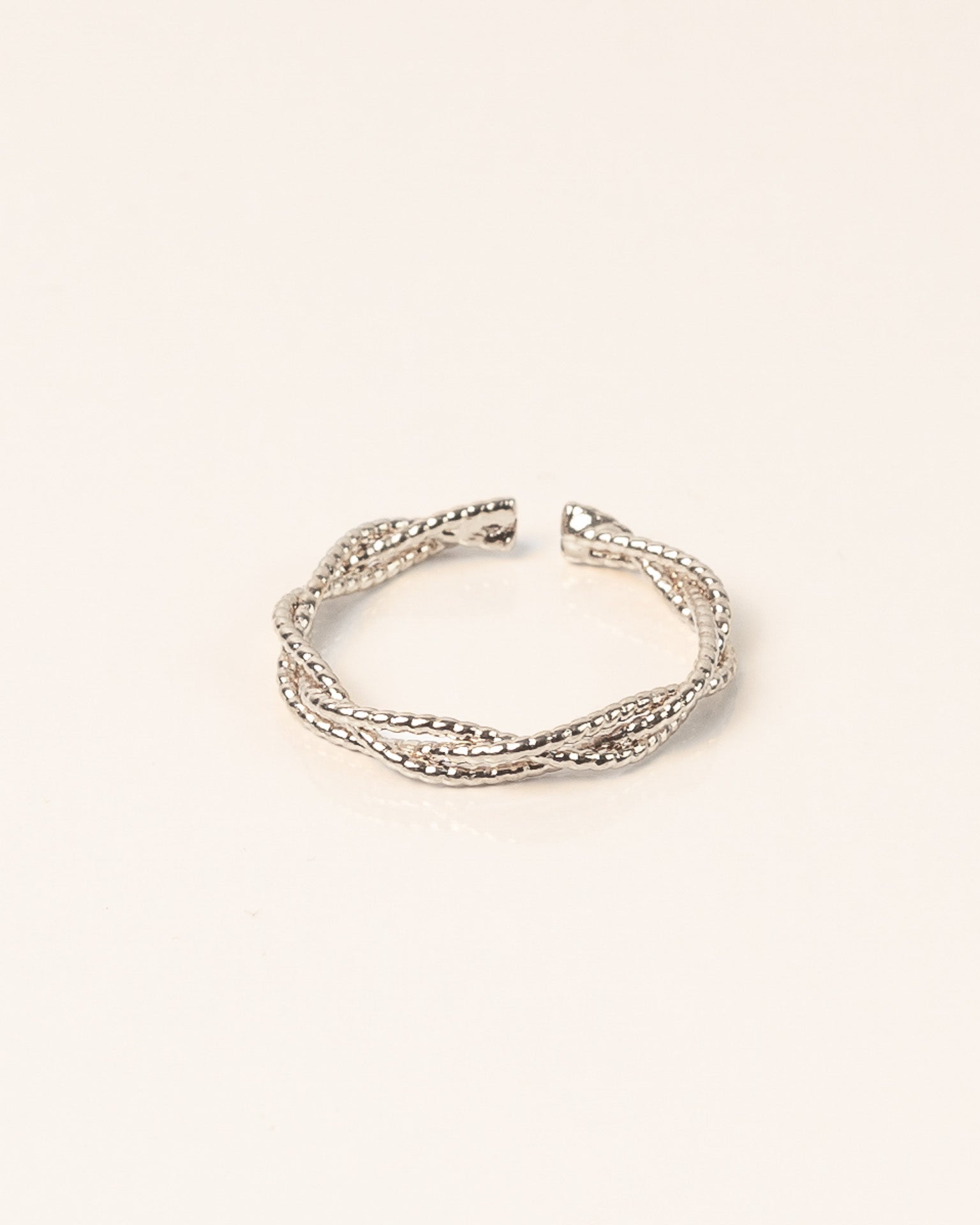 Bague pour femme plaqué argent ajustable anneaux tressés et texturés