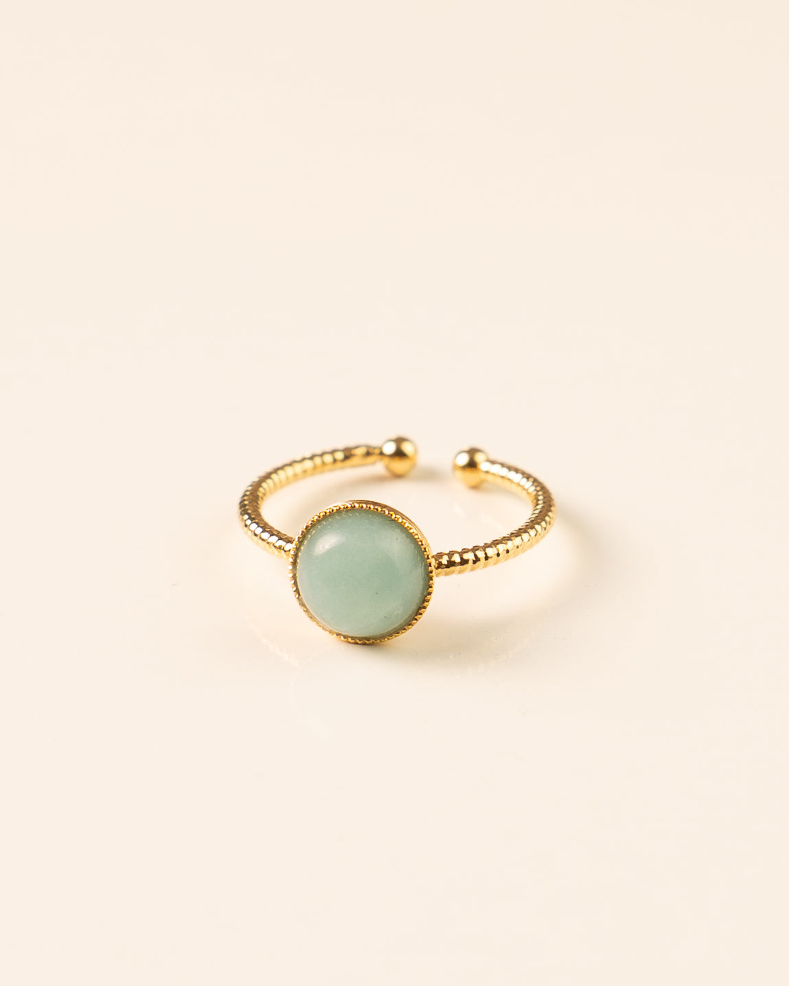 Bague pour femme plaqué or ajustable anneau texturé et pierre naturelle amazonite
