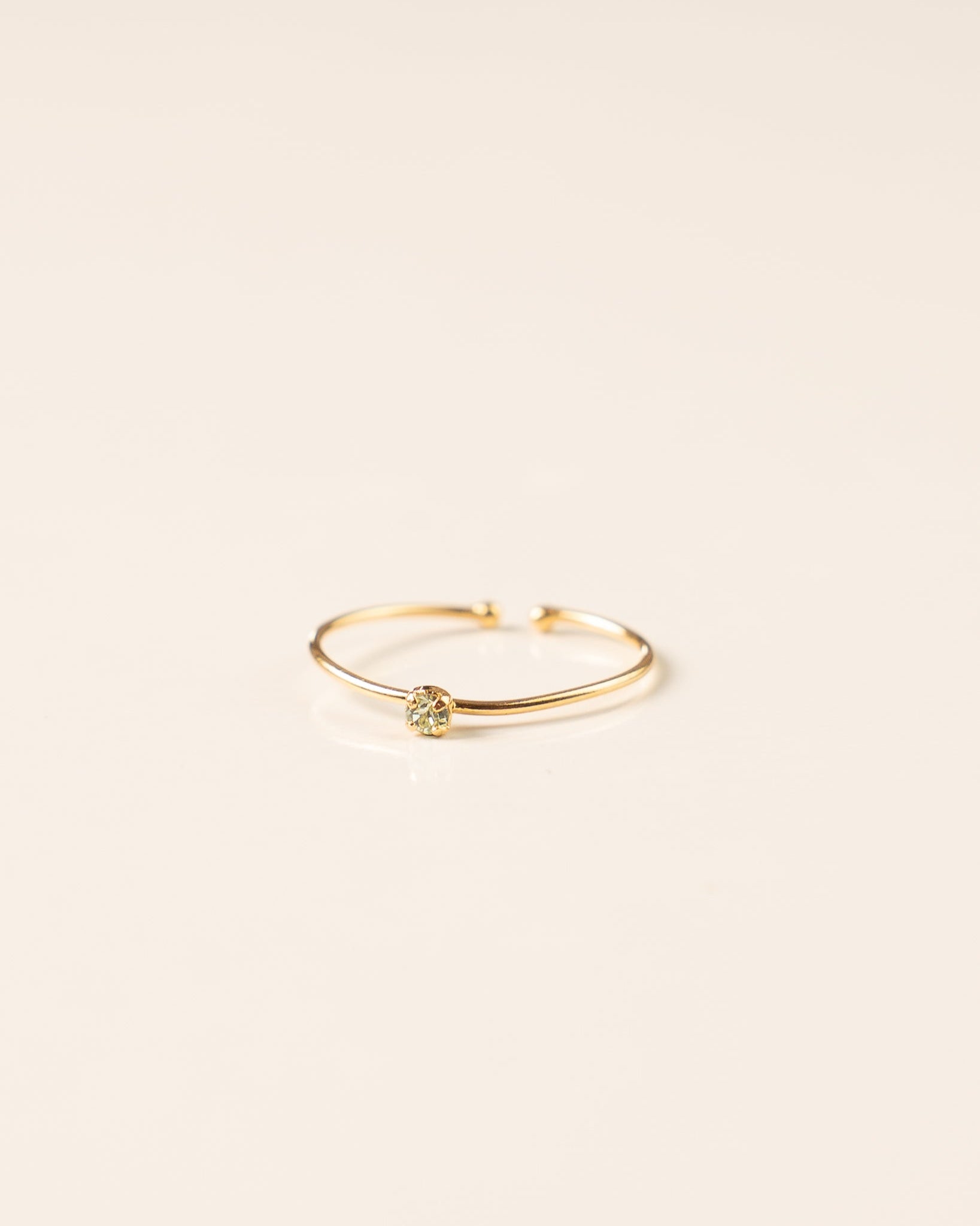 Bague minimaliste pour femme plaqué or ajustable anneau fin et cristal/strass de verre vert d'eau
