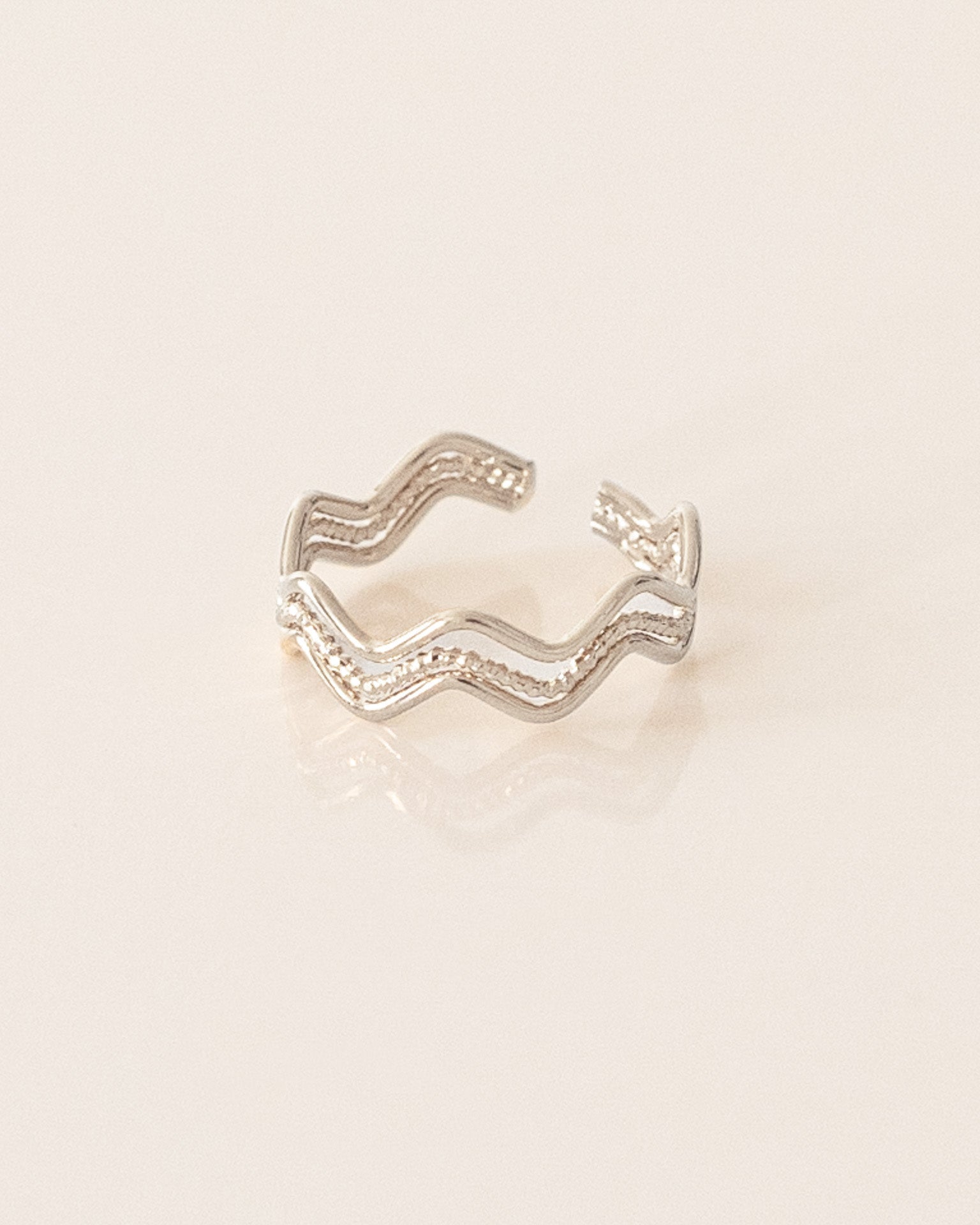 Bague pour femme plaqué argent ajustable trois anneaux vague zigzag