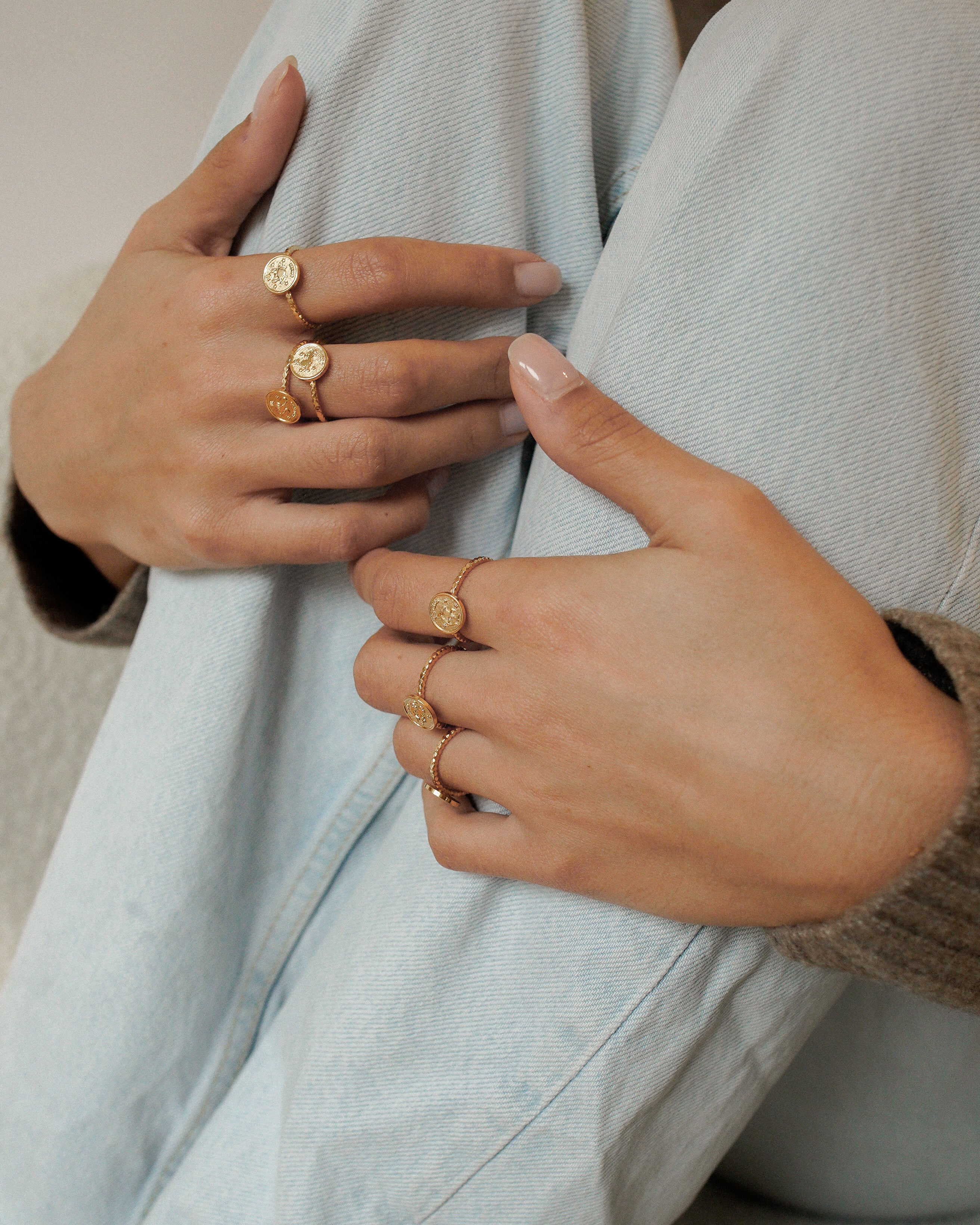 Bague pour femme plaqué or ajustable médaillon signe astrologique