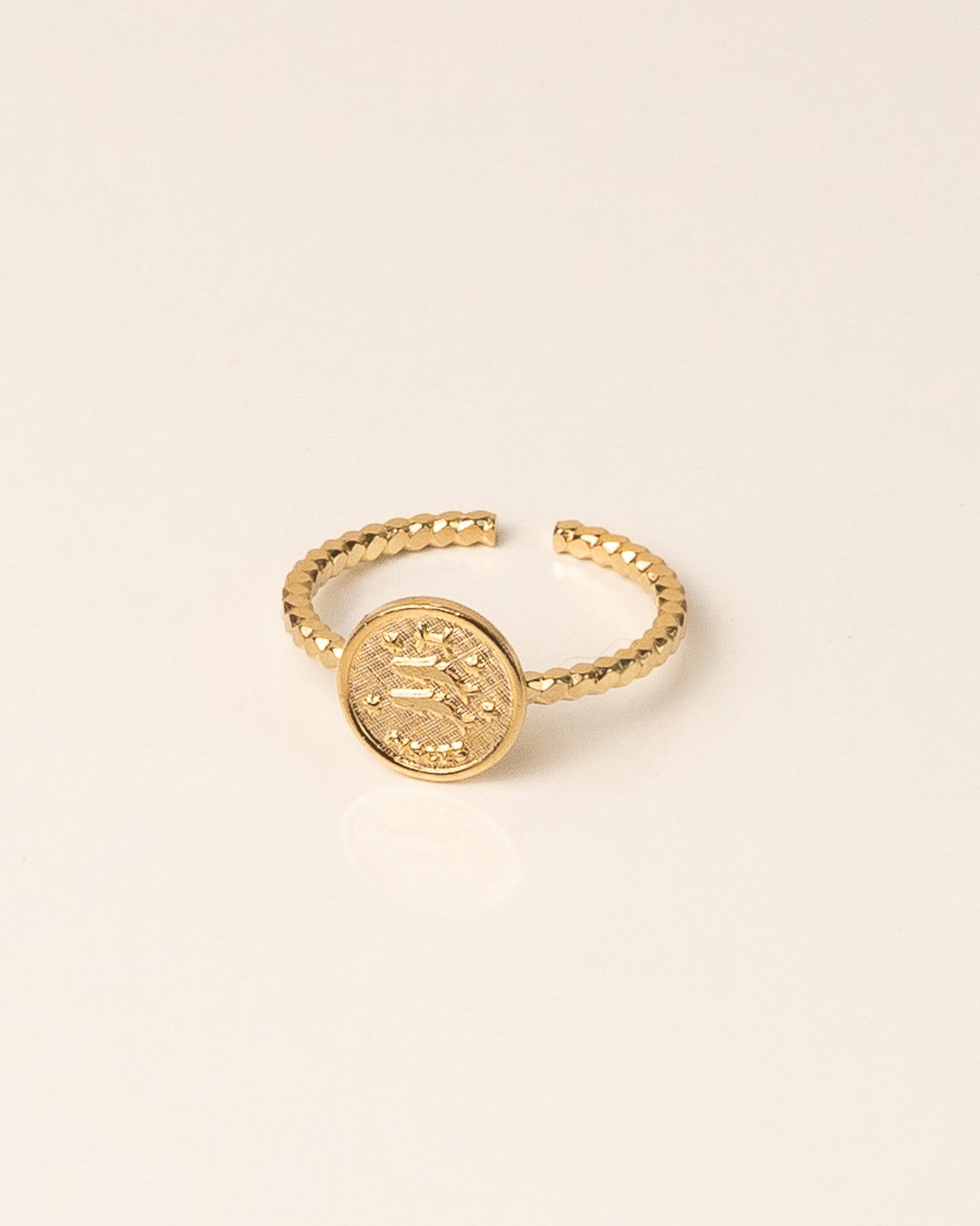 Bague pour femme plaqué or ajustable médaillon signe astrologique poissons