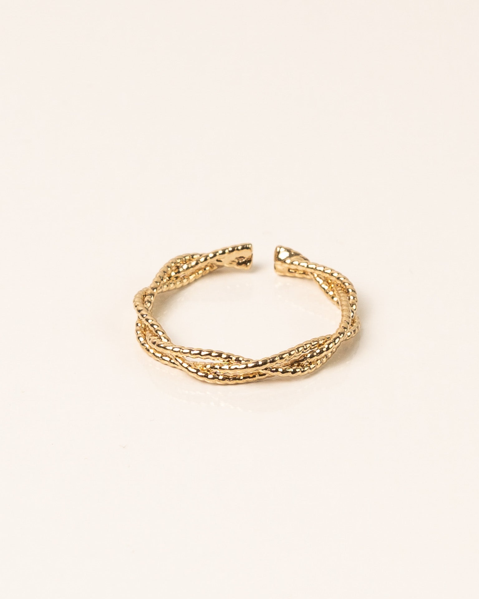 Bague pour femme plaqué or ajustable anneaux tressés et texturés