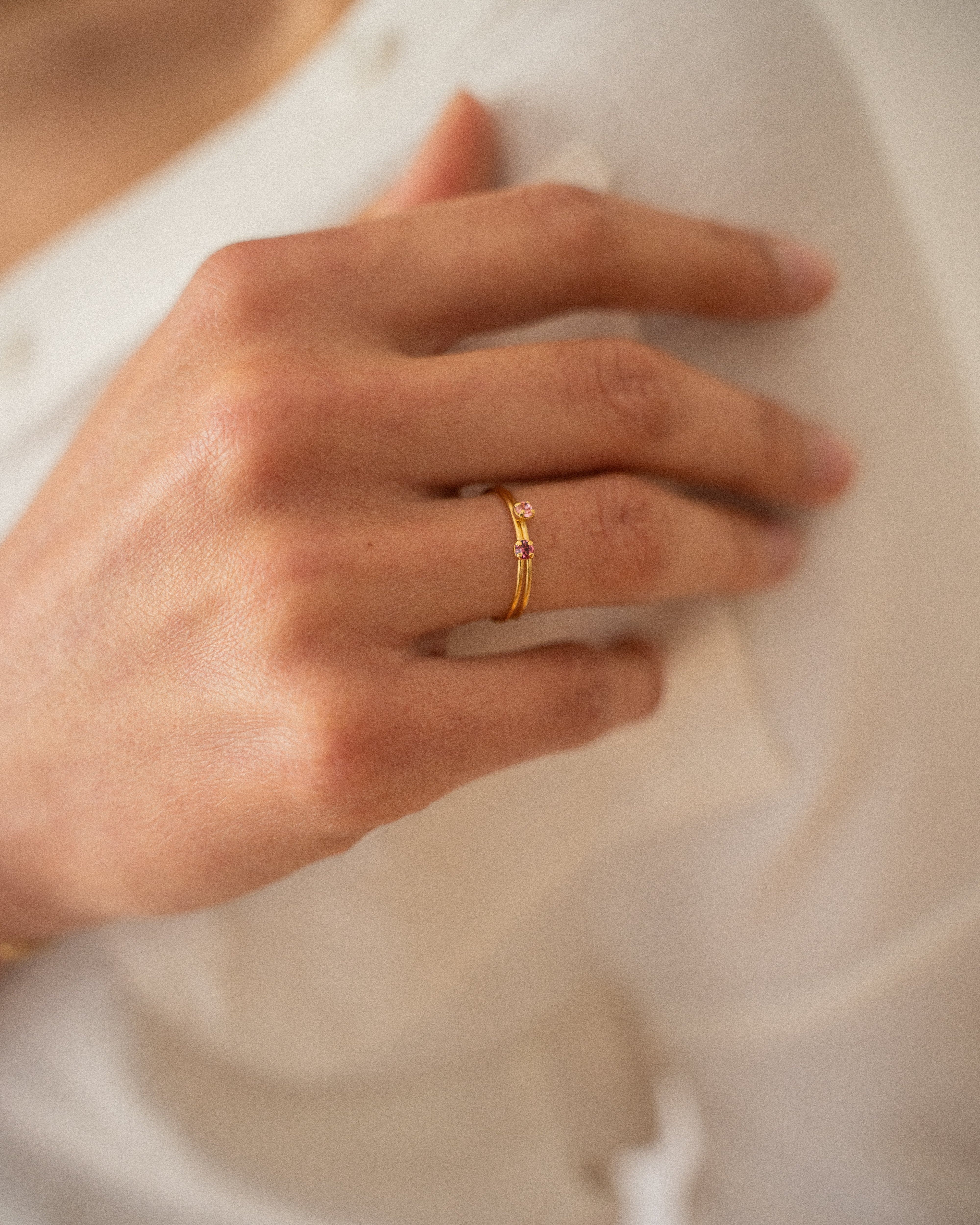 Duo de bagues pour femme  minimaliste plaqué or ajustable anneau fin serti de cristaux/strass roses