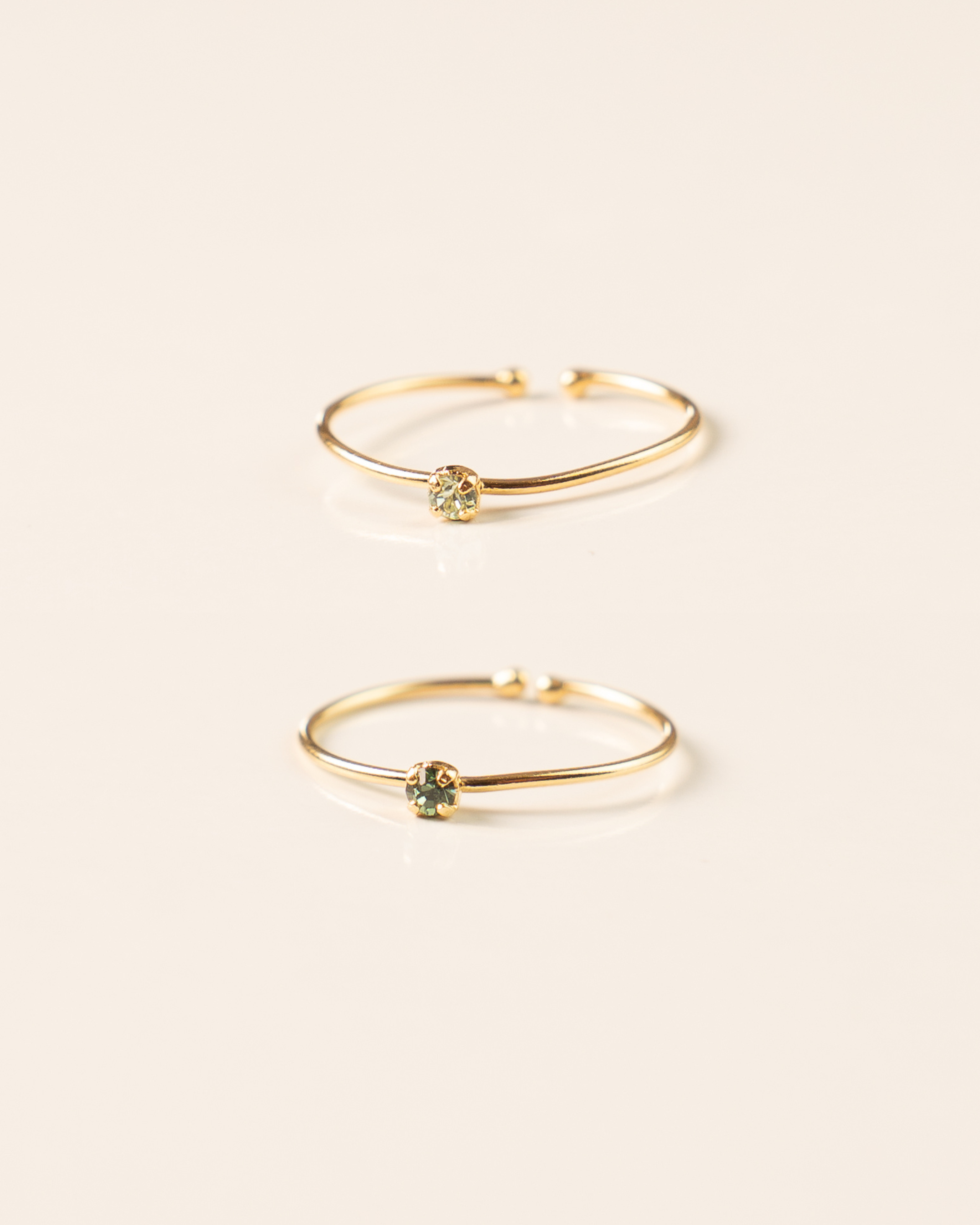 Duo de bagues pour femme  minimaliste plaqué or ajustable anneau fin serti de cristaux/strass verts